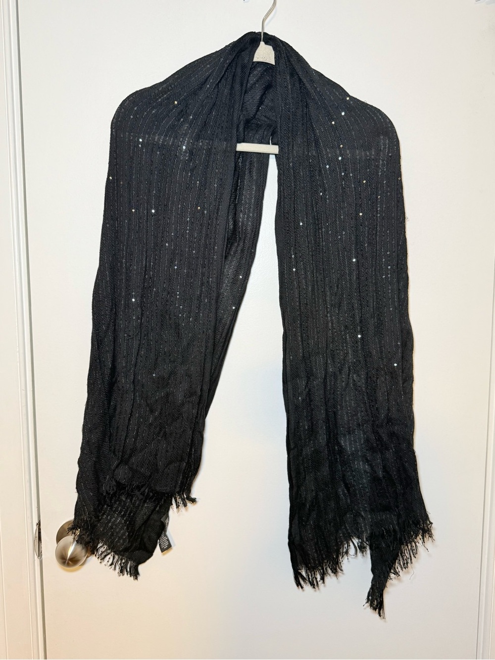 Black Sequin Fringe Scarf